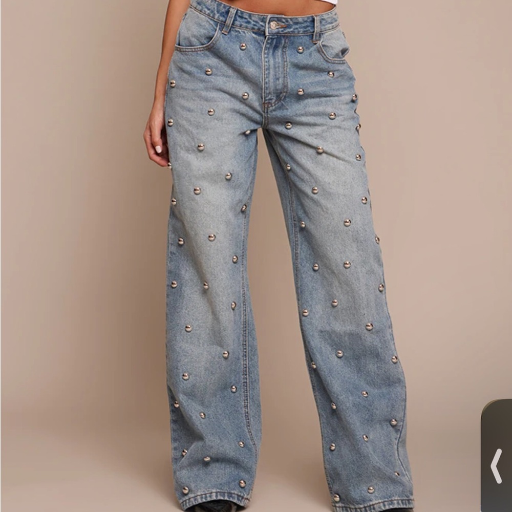 PLT High Waisted Studded Denim